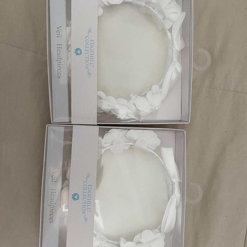 2 NEW Edgehill flowergirl headbands with veil and bow